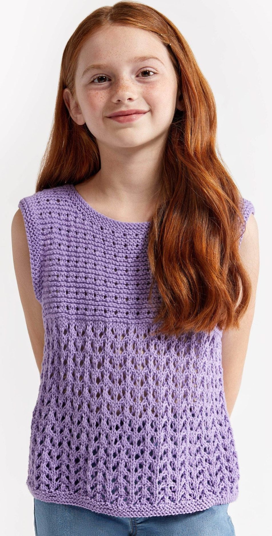 Arrow Lace Tank free children's knitting pattern for age 2 to 14