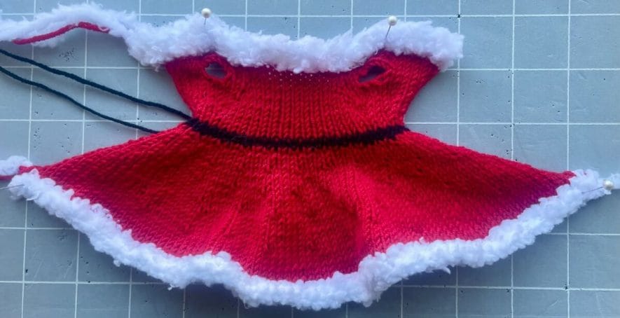 The finished flat dress piece after casting off.