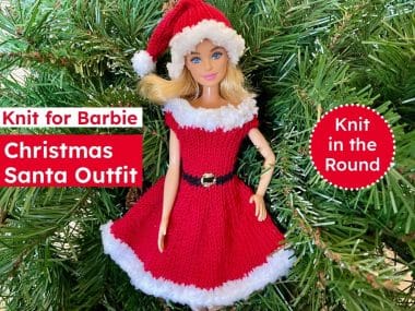 Barbie doll Christmas outfit knit in the round free pattern