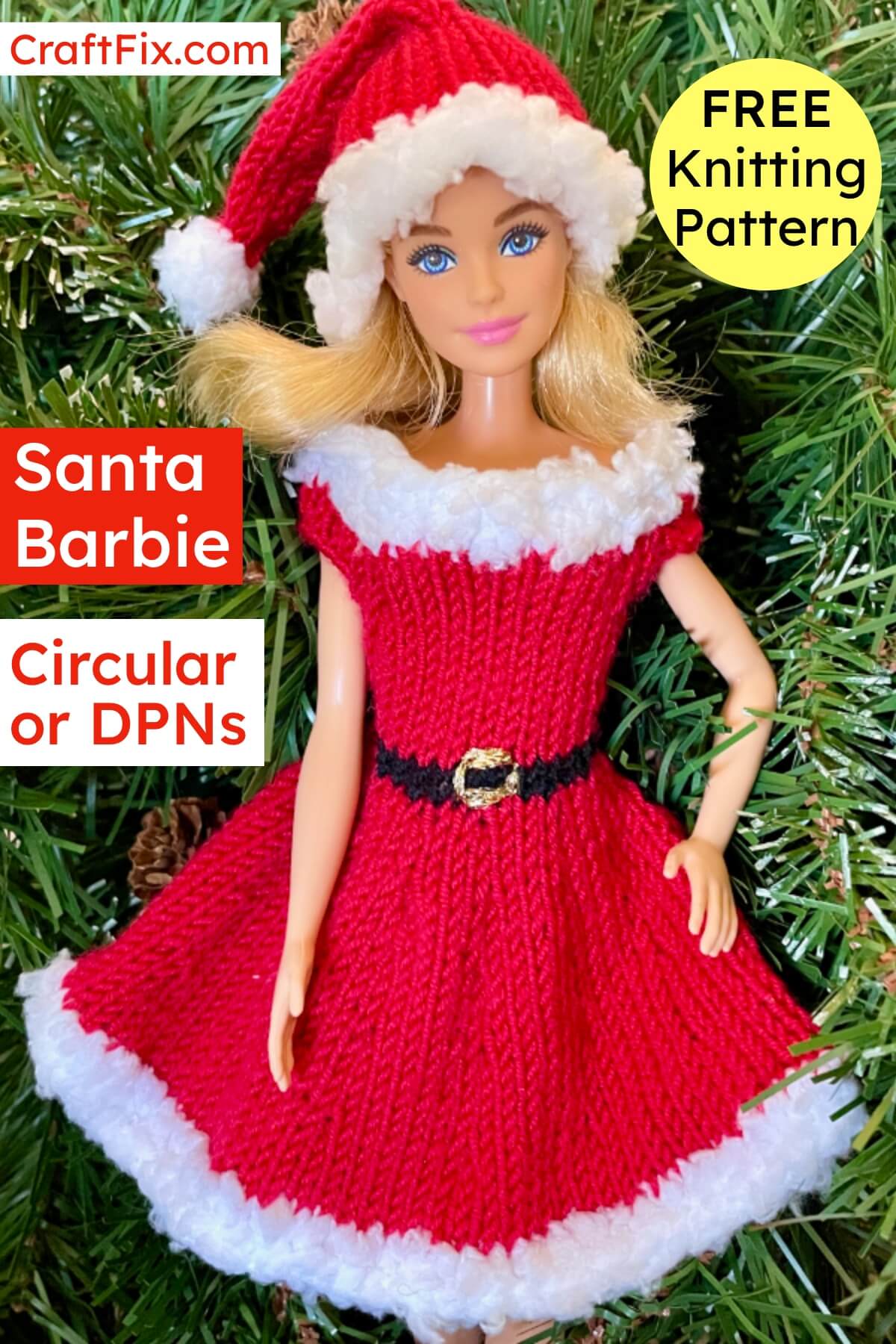Barbie santa outfit free knitting pattern for circular needle or dpns
