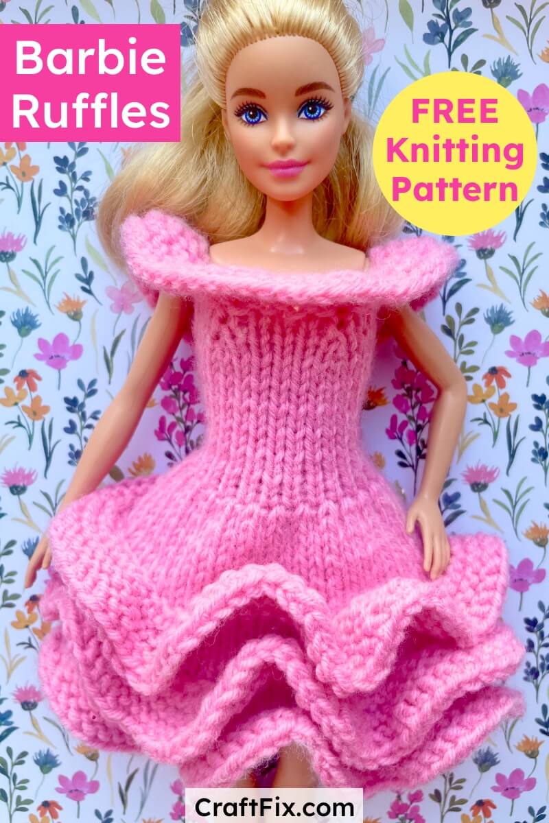Barbie ruffles dress free knitting pattern for straight needles