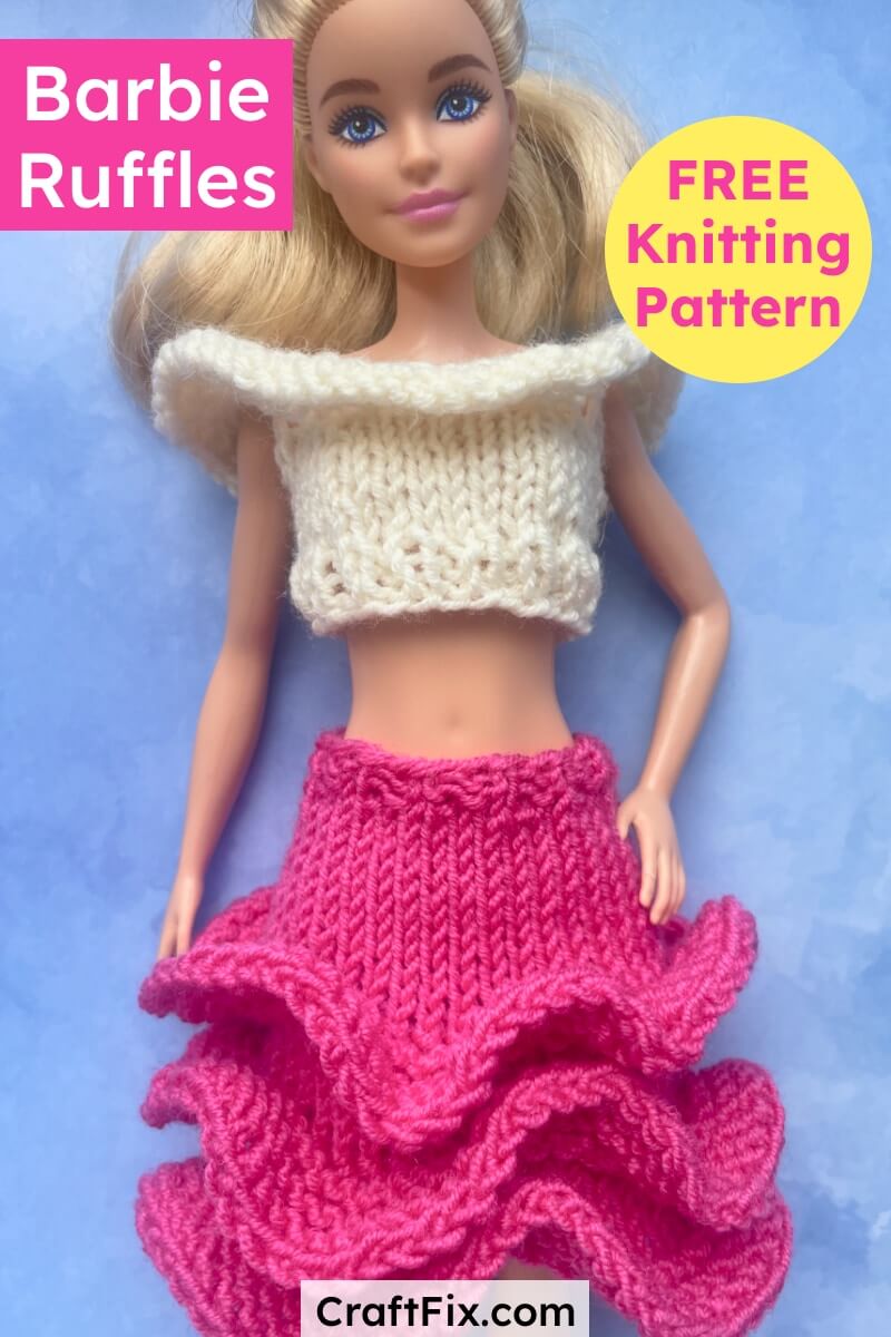 Barbie ruffles top and skirt free knitting pattern knit in the round