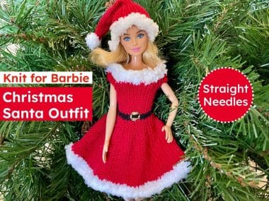Barbie doll Christmas Santa outfit knitting pattern for straight needles
