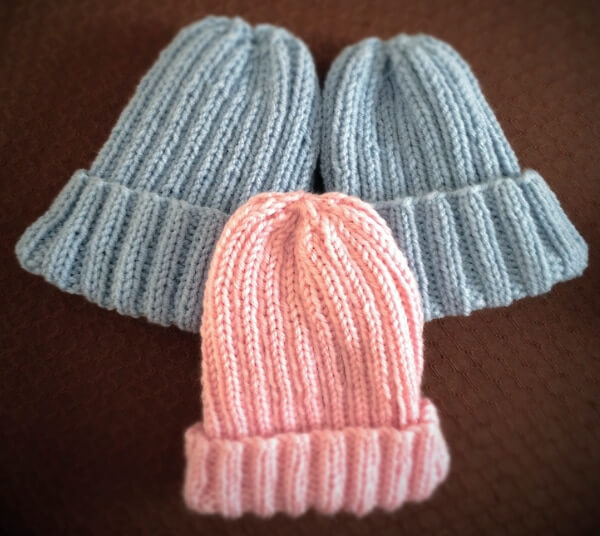 Bev's really basic stretchy hats knit by The Knitting Bug