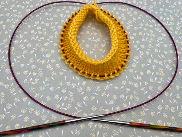 work in progress knitted tube on circular needles