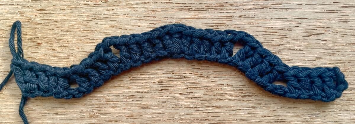 Crochet bat shape after row 1