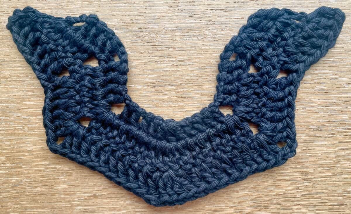 Finished crochet bat shape after row 3