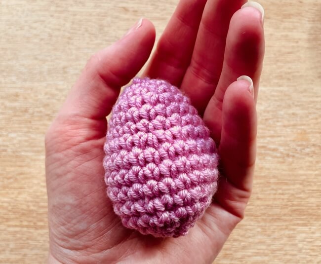 Close up of medium crochet easter egg decoration