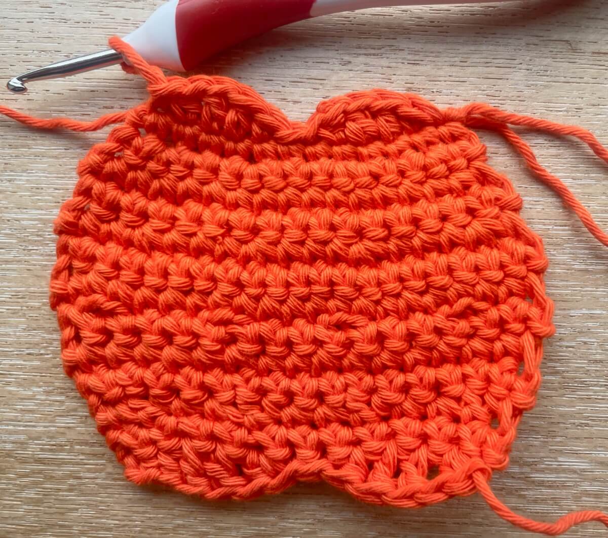 The finished pumpkin shape after adding the top shaping row