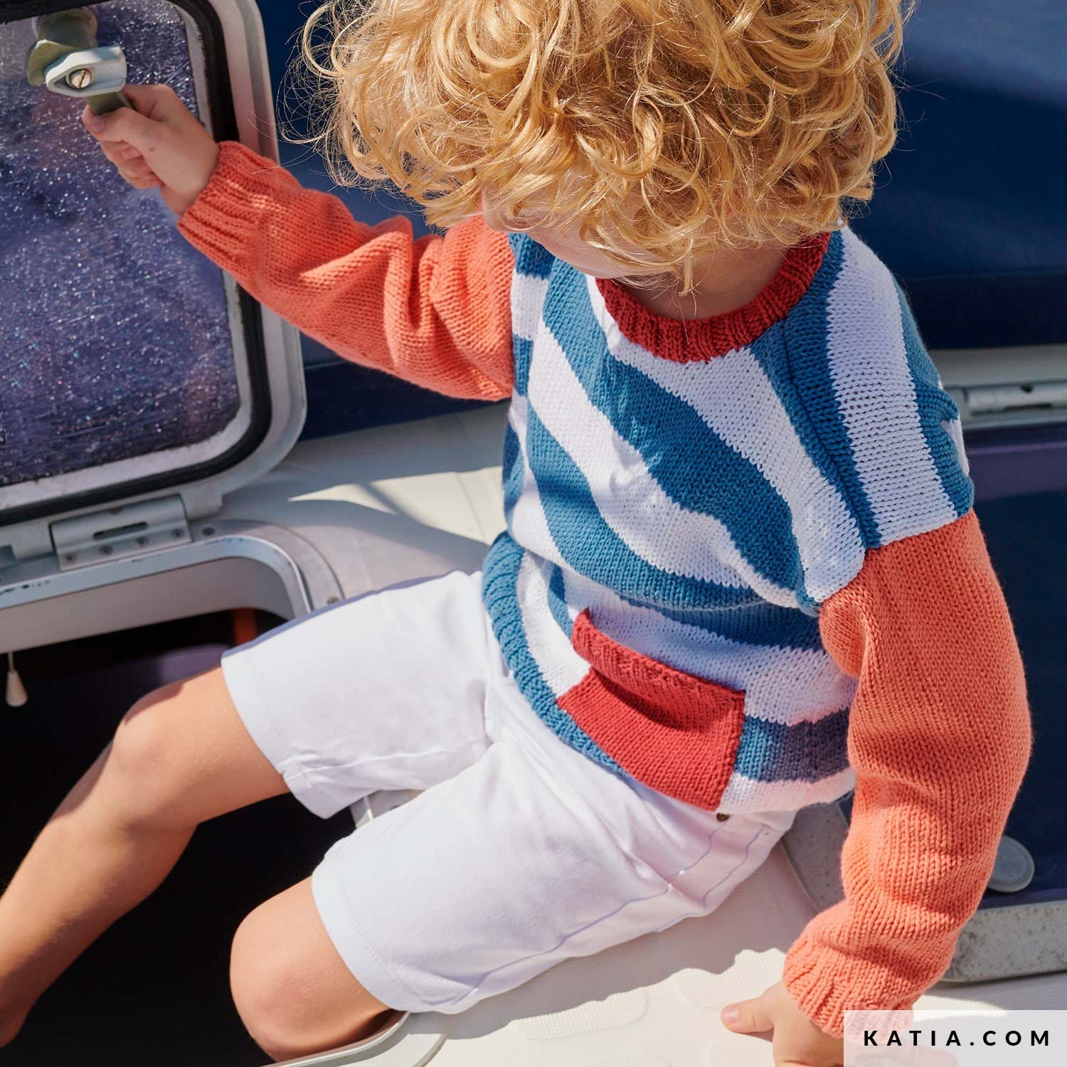 Free striped jumper with pocket knitting pattern for Katia Missouri yarn