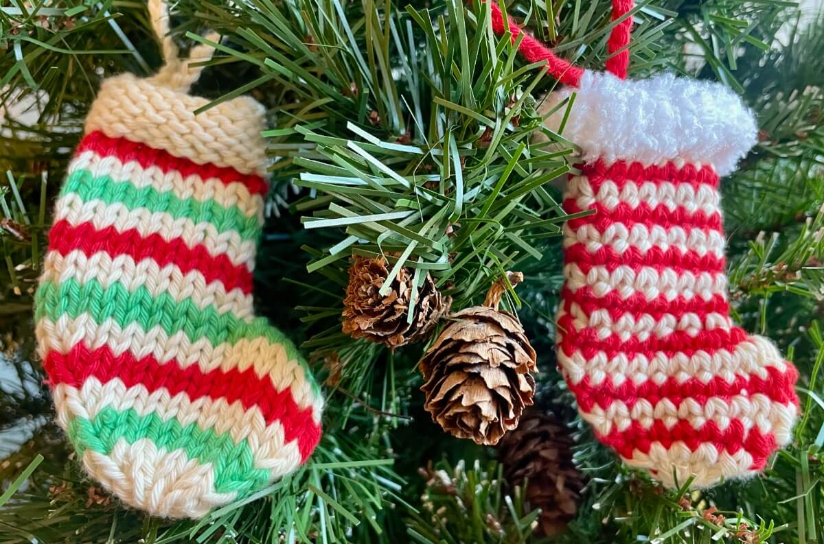 Free mini stocking ornament knitting and crochet patterns