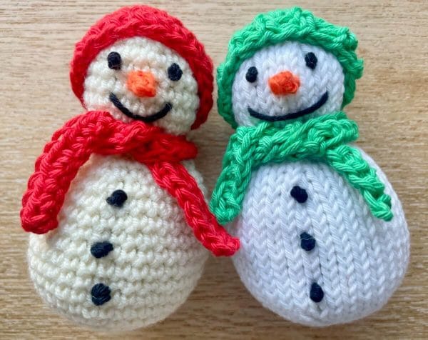 free mini snowman ornament knitting and crochet patterns