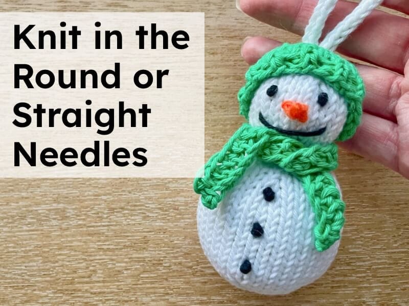 Mini snowman knitting pattern for straight needles or knit in the round