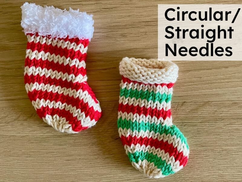 Mini Christmas stockings knitting pattern for circular or straight needles
