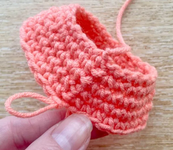 Labubu crochet bucket hat after 5 rounds (end of step 1)