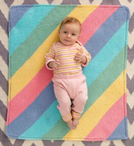 Striped diagonal corner to corner baby blanket knitting pattern
