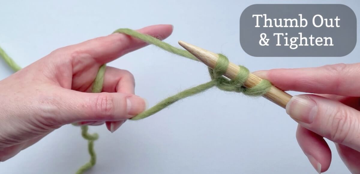 Step 4: Take your thumb out and pull yarn to tighten stitch on needle