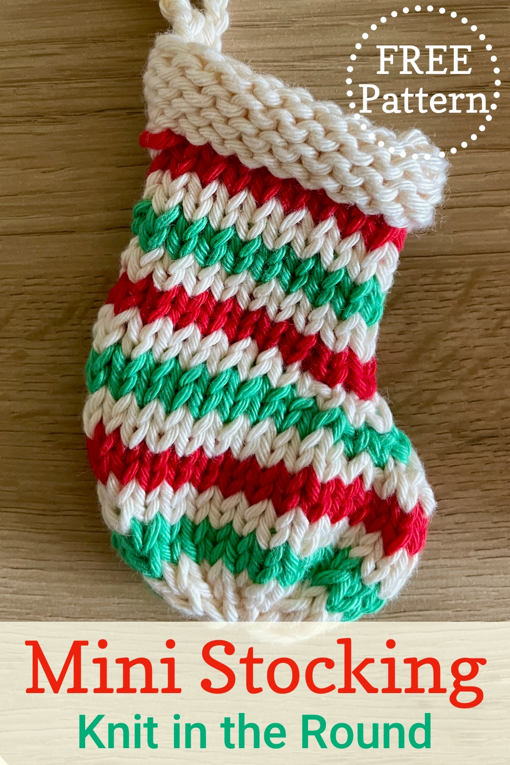 Mini Stocking knit in the round free pattern pin