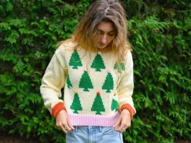 Christmas tree sweater free knitting pattern from Lion Brand