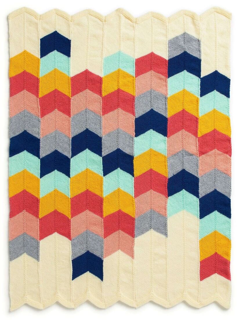 Free modern multicoloured chevrons baby blanket knitting pattern by Yarnspirations